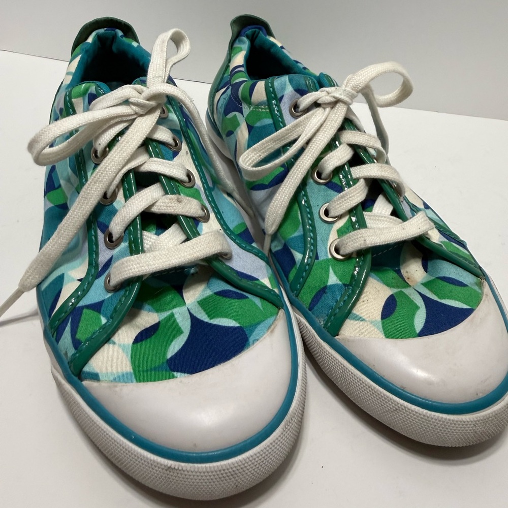 Coach Multicolor Blue & Green Patterned Canvas Sneakers